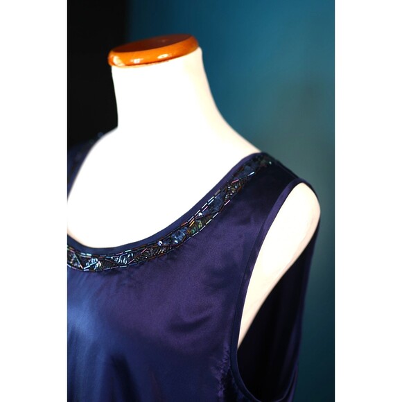Vintage I.B. Diffusion Silk Beaded Midnight Blue Tank Top Camisole Fairy Grunge - Picture 3 of 10